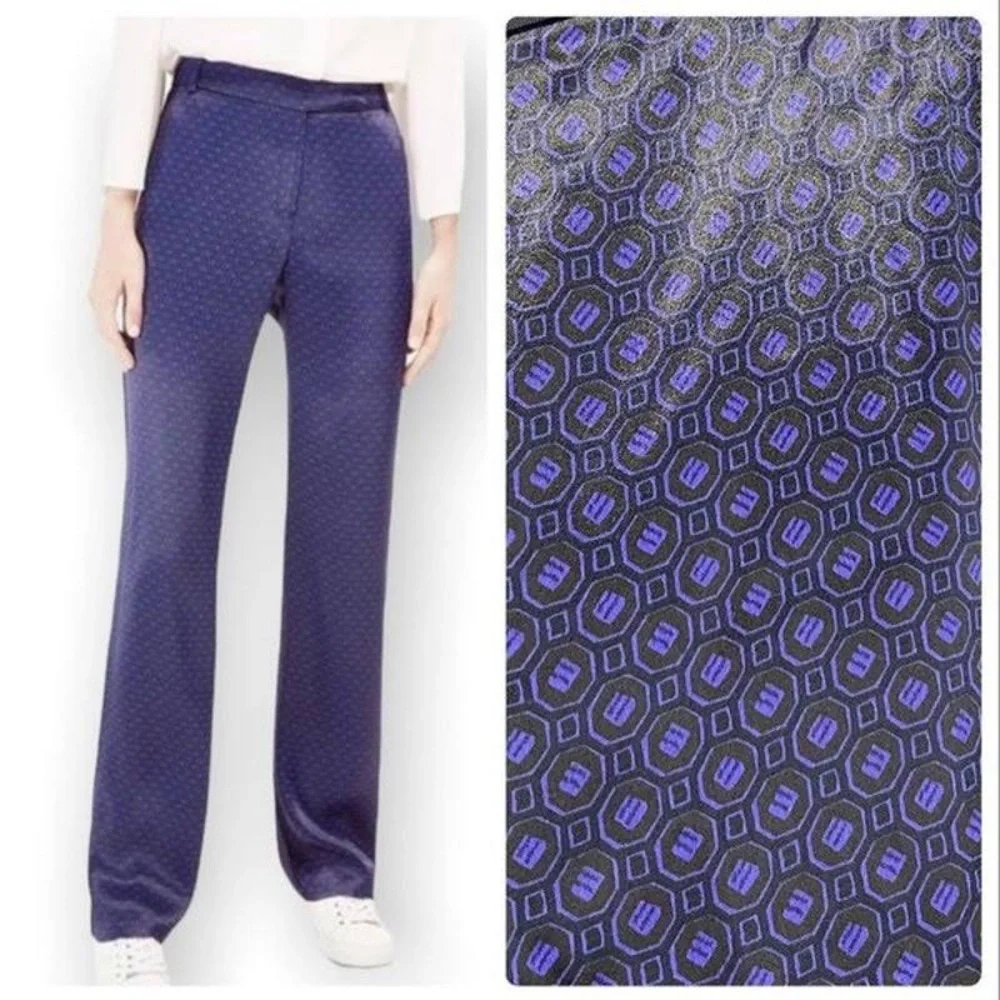 Massimo Dutti Purple Satin Trousers Geometric Pattern New Pants Size 6 - Picture 2 of 16